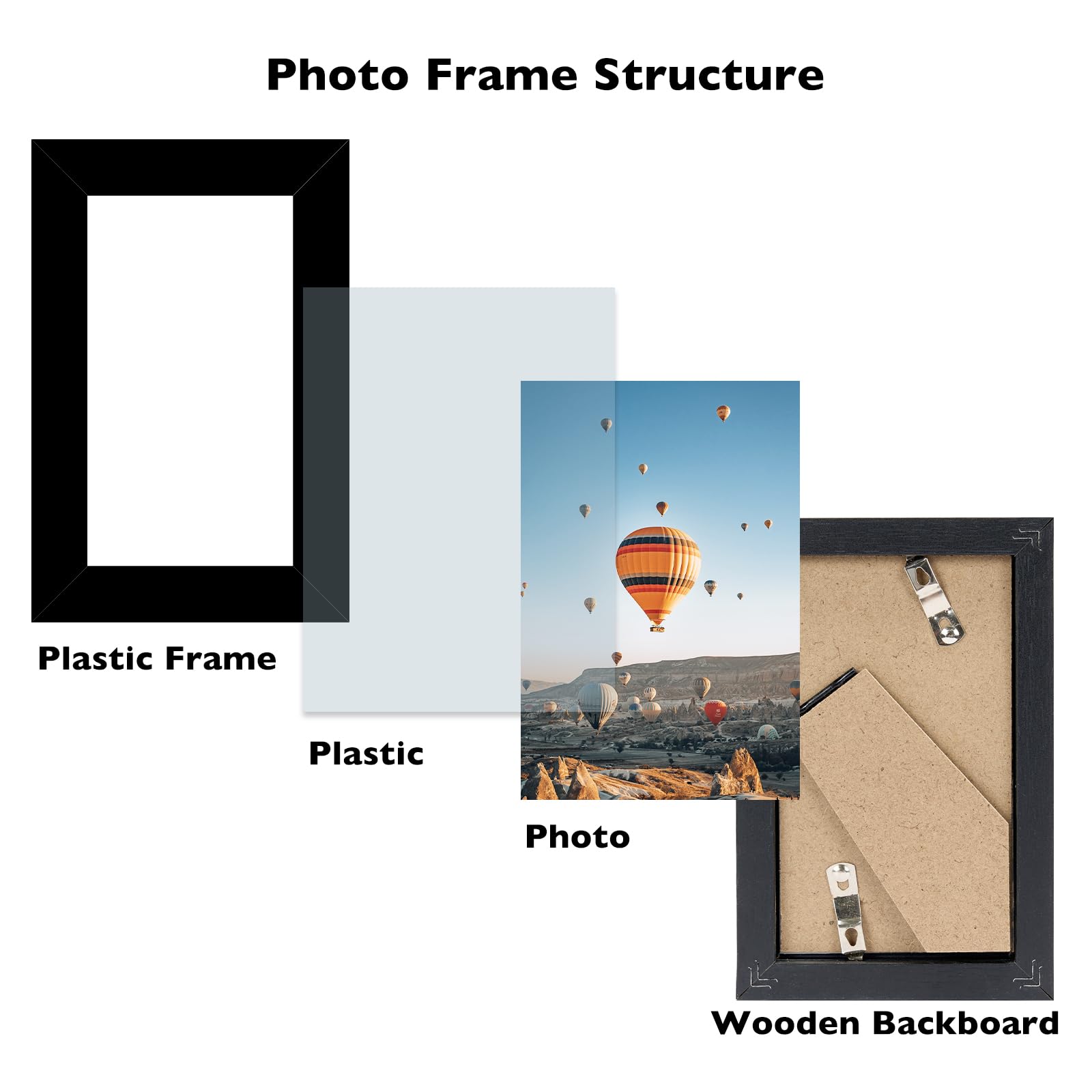 JCJMY 3x5 Picture Frame Set of 6 Black for Tabletop, 3 x 5 Photo Frame with Shatter Resistant Plexiglass, Sturdy 3 by 5 Poster F